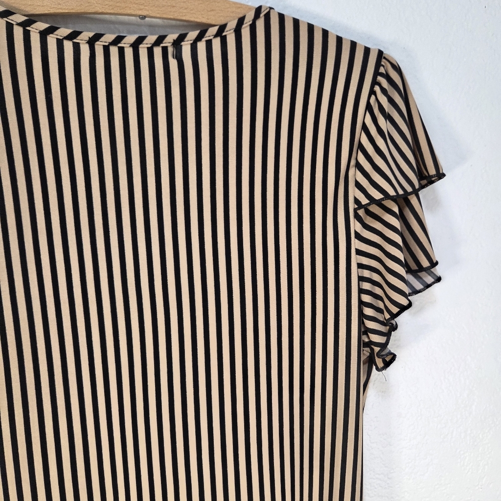Atelier 29 Blouse Top Size Large Vertical Stiped Ruffle Short Sleeves - Picture 11 of 15